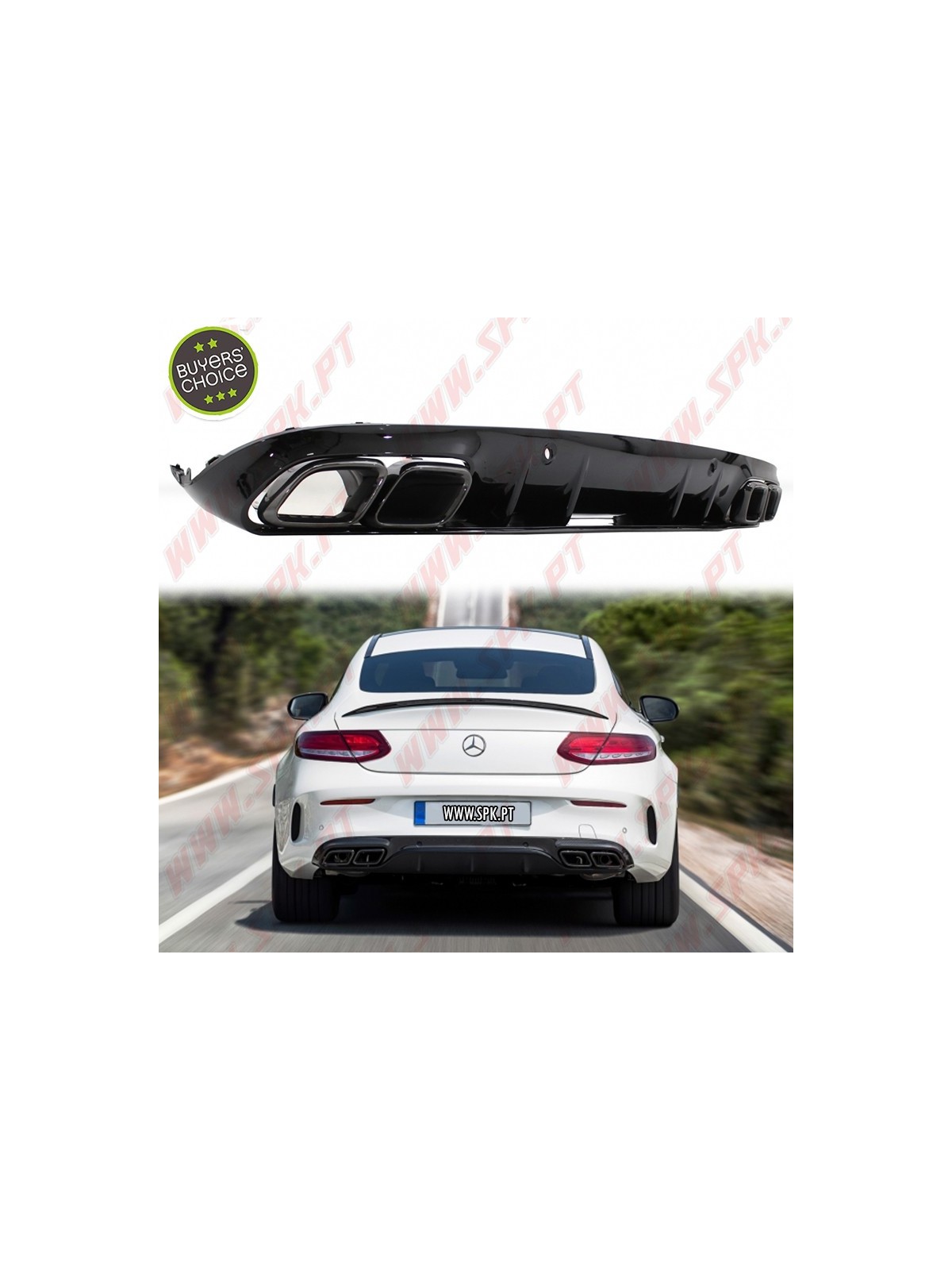 Difusor Traseiro + Ponteiras Black Look C63S AMG - Mercedes C205 / A205 (2014-2019)