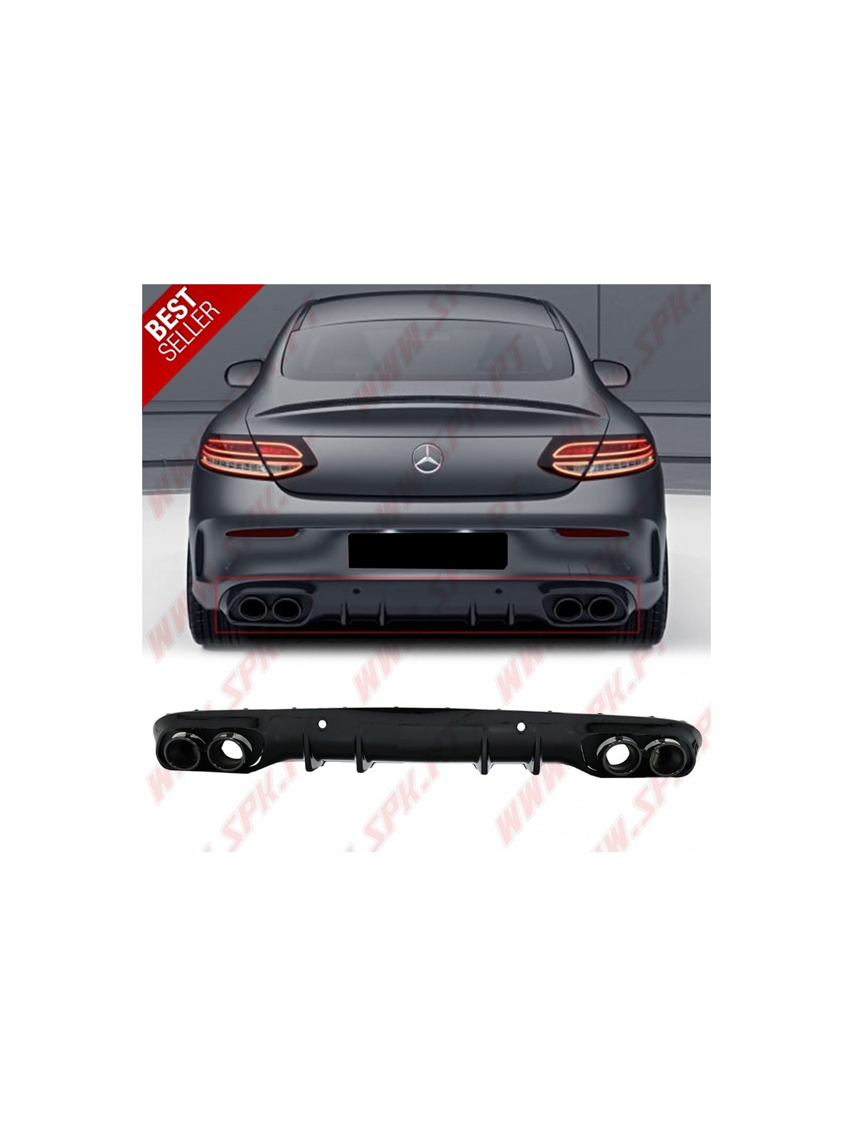 Difusor Traseiro + Ponteiras Look Black C43 AMG - Mercedes C205 / A205 (2014-2019)