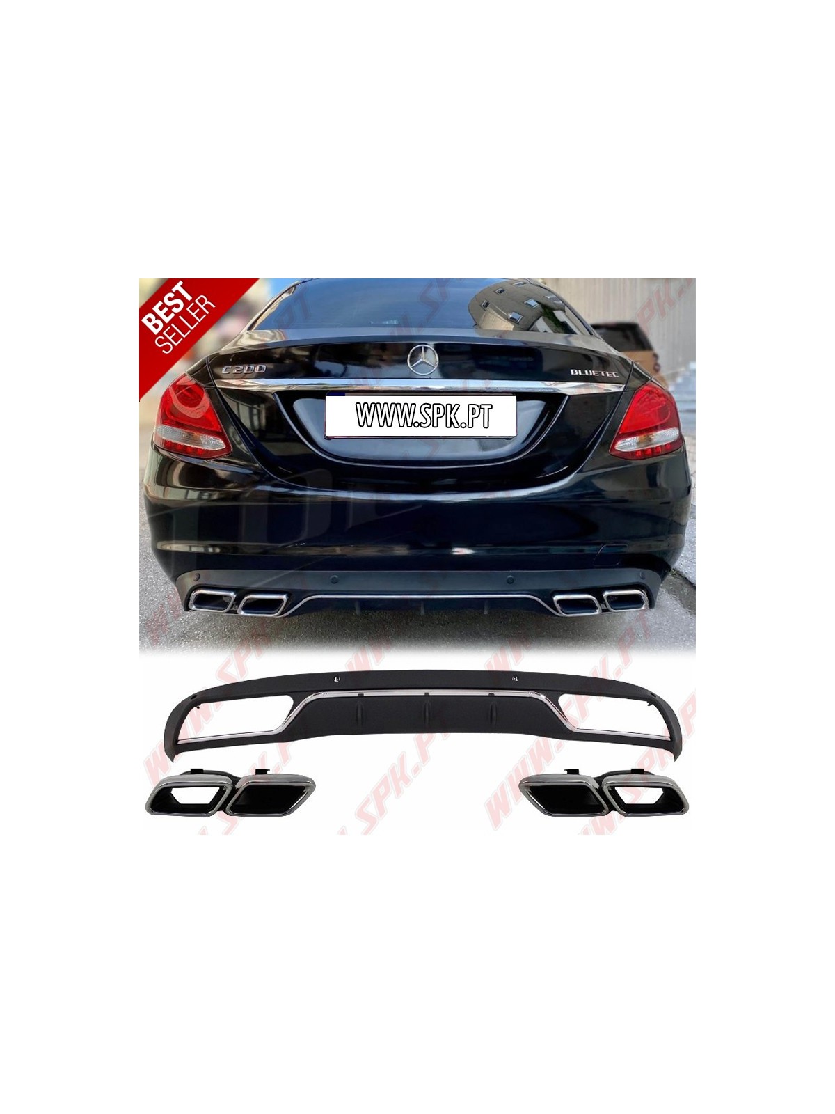 Difusor Traseiro + Ponteiras Look C63 AMG - Mercedes W205 / S205 "Standard" (2014-2018)