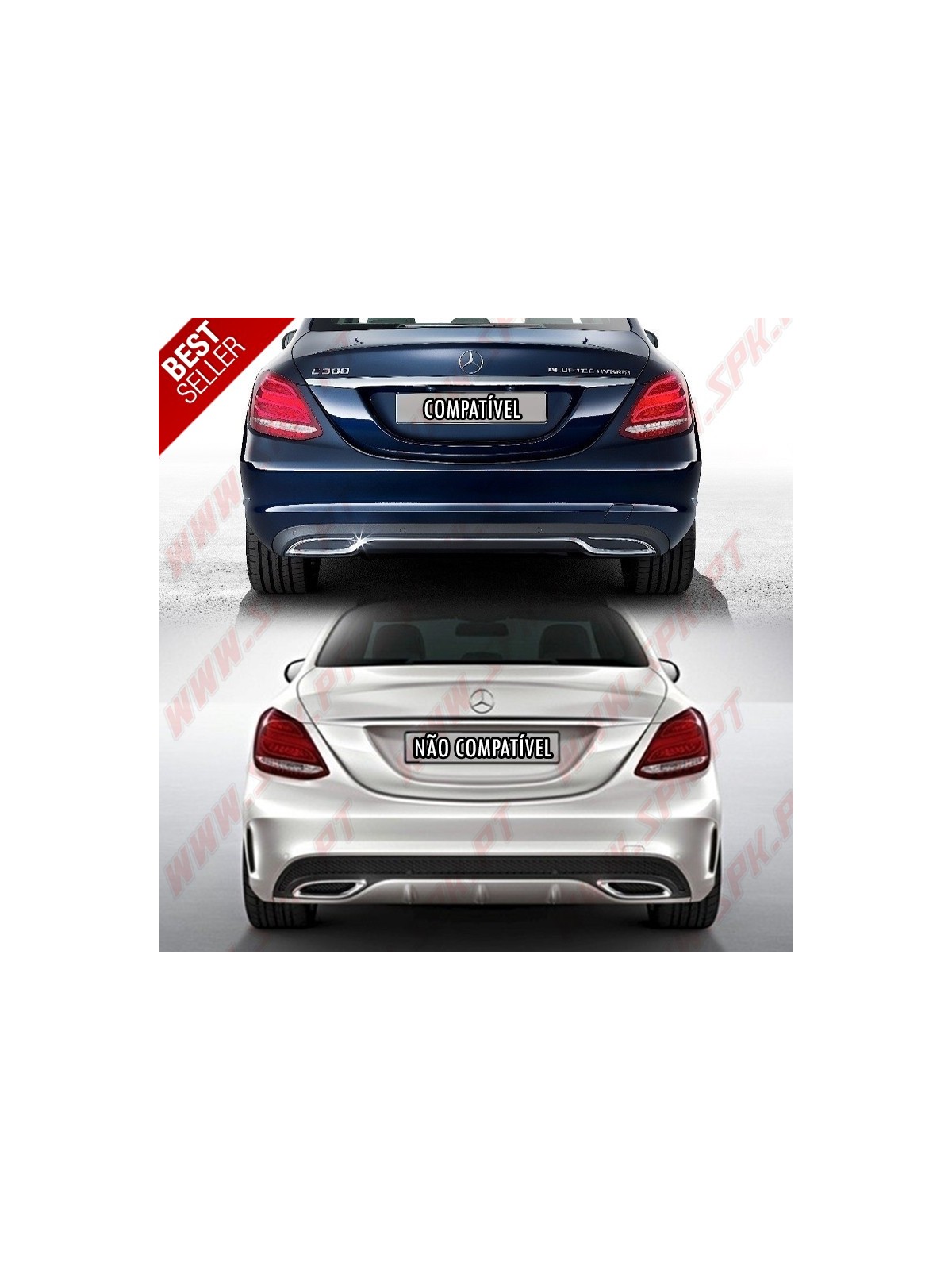 Difusor Traseiro + Ponteiras Look C63 AMG - Mercedes W205 / S205 "Standard" (2014-2018)