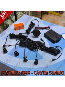 Kit 4 Sensores de Parqueamento Traseiros 18mm - C/Aviso Sonoro