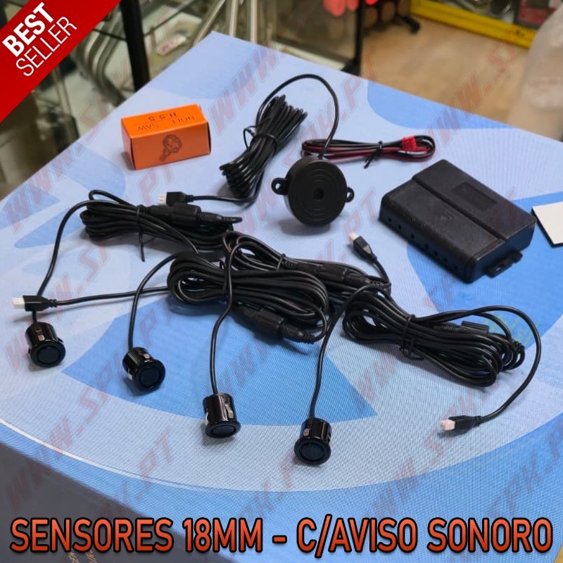 Kit 4 Sensores de Parqueamento Traseiros 18mm - C/Aviso Sonoro