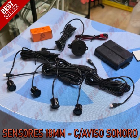 Kit 4 Sensores de Parqueamento Traseiros 18mm - C/Aviso Sonoro