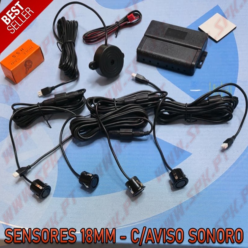 Kit 4 Sensores de Parqueamento Traseiros 18mm - C/Aviso Sonoro