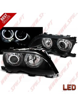 Faróis Angel Eyes LED Black - BMW E46 Sedan / Touring (2001-2005)