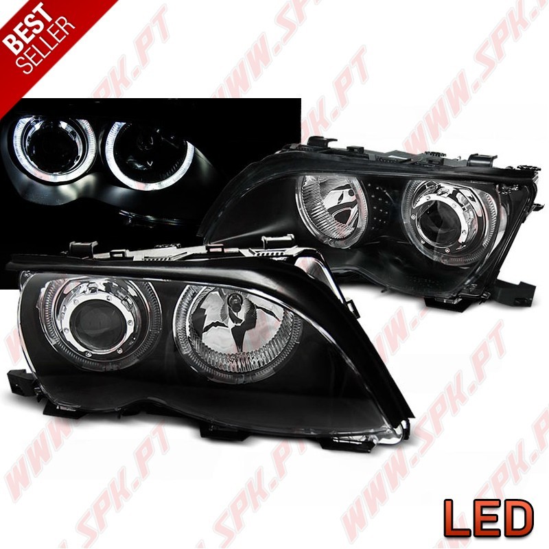 Faróis Angel Eyes LED Black - BMW E46 Sedan / Touring (2001-2005)
