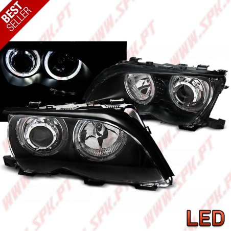 Faróis Angel Eyes LED Black - BMW E46 Sedan / Touring (2001-2005)