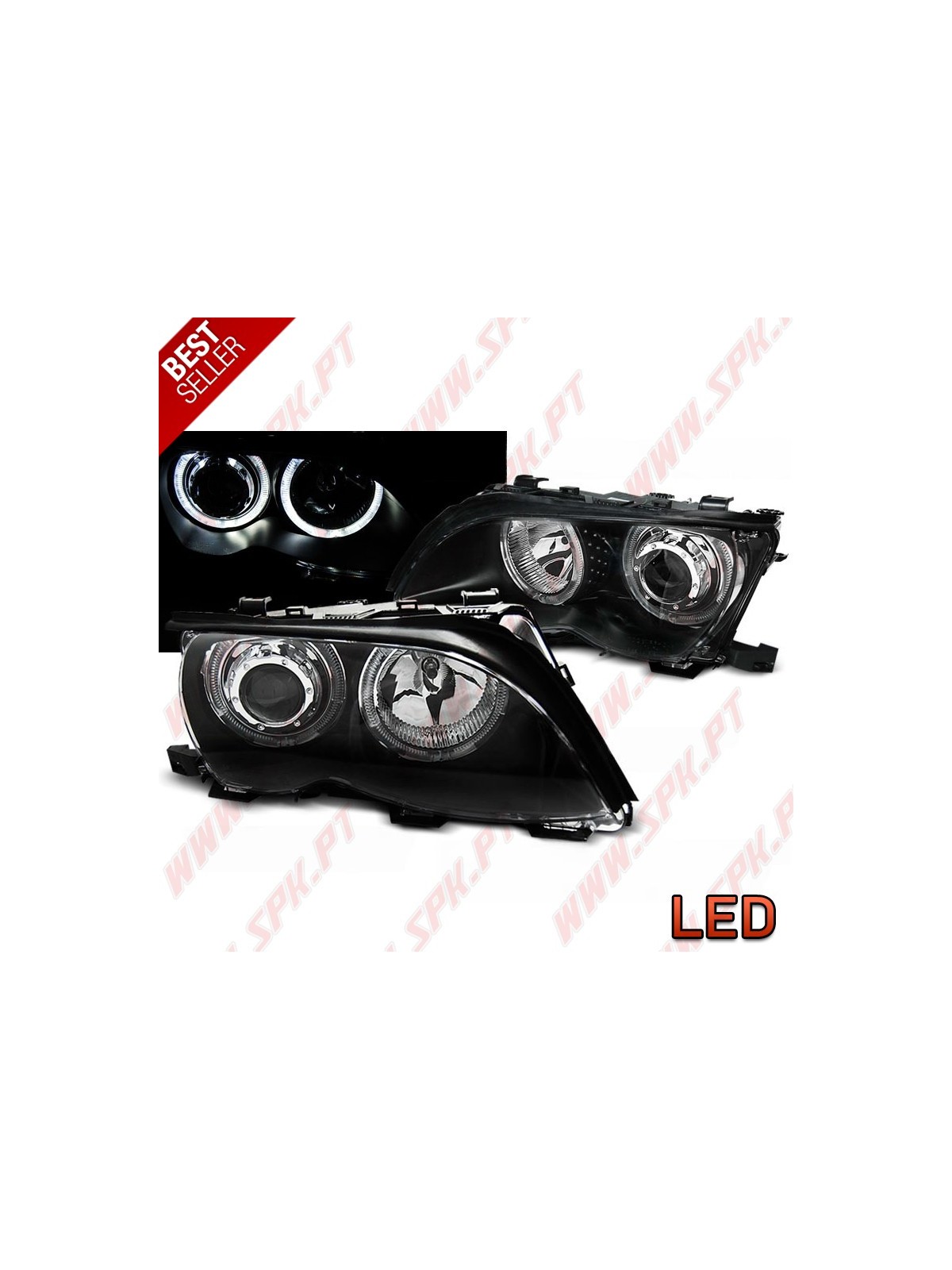 Faróis Angel Eyes LED Black - BMW E46 Sedan / Touring (2001-2005)