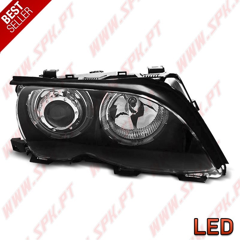 Faróis Angel Eyes LED Black - BMW E46 Sedan / Touring (2001-2005)