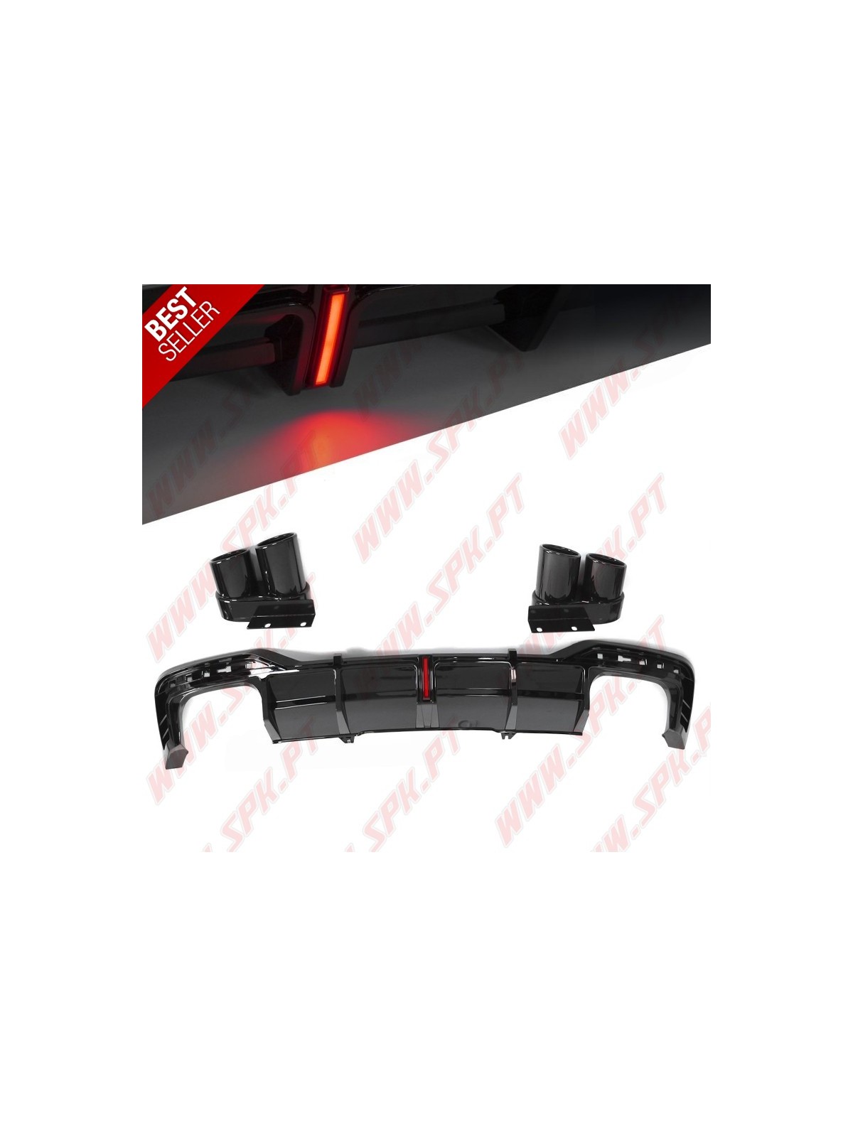 Difusor Traseiro LED + Ponteiras - Audi A5 F5 S-Line (2019-2023)