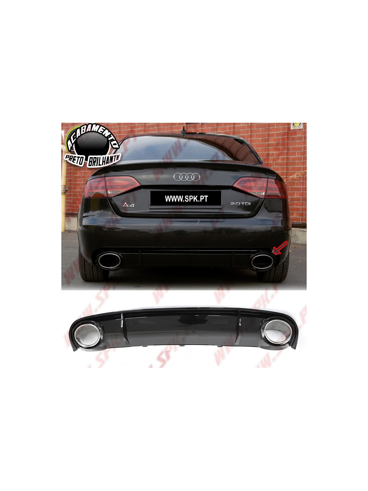 Difusor Traseiro Black Gloss + Ponteiras Look RS4 - Audi A4 B8 Sedan / Avant (2007-2011)