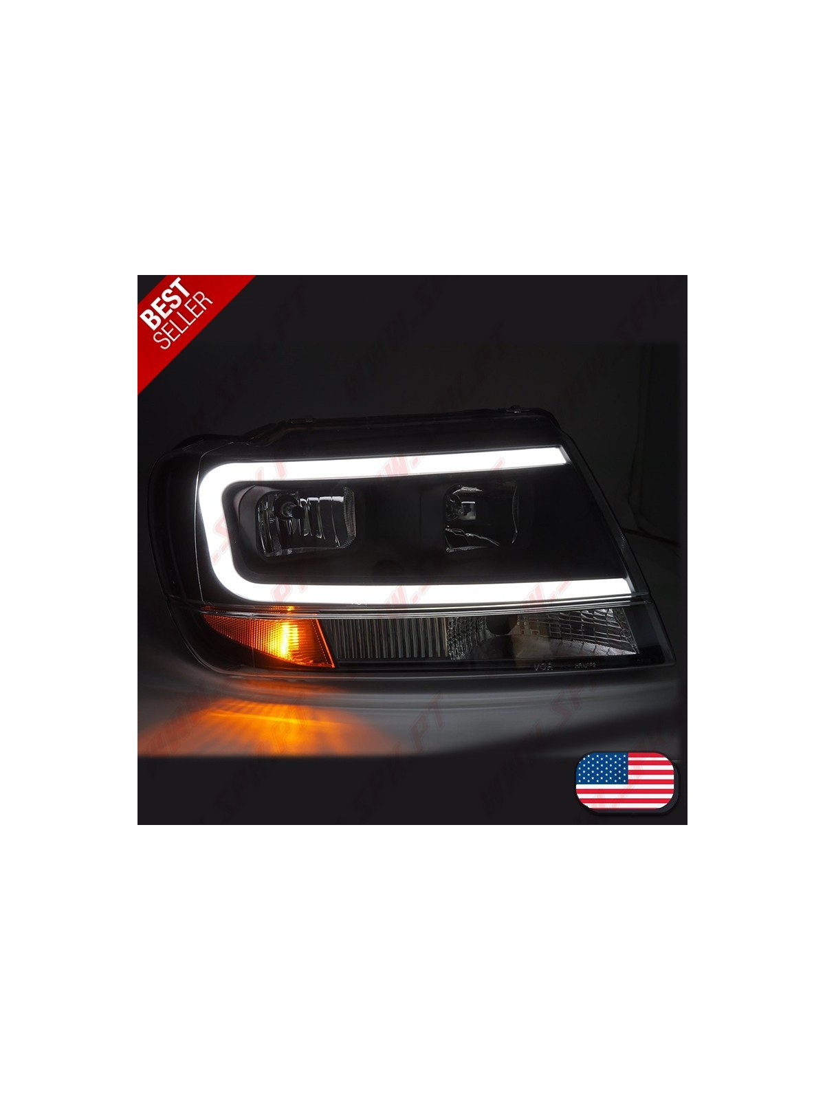 Faróis Tube-Light / Black - Jeep Grand Cherokee WJ (1999-2005)