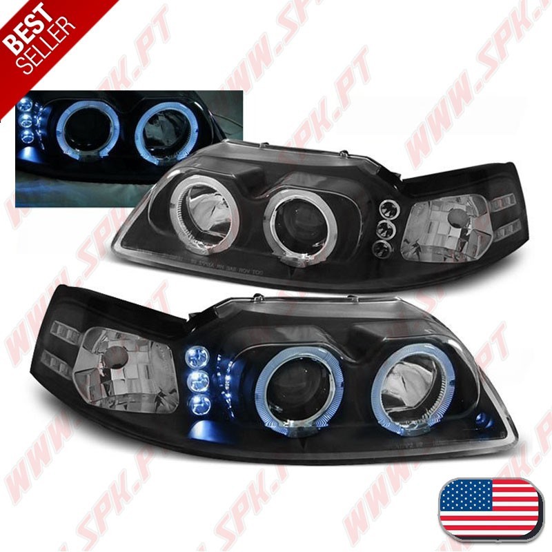 Faróis Angel Eyes / Black - Ford Mustang (1998-2004)