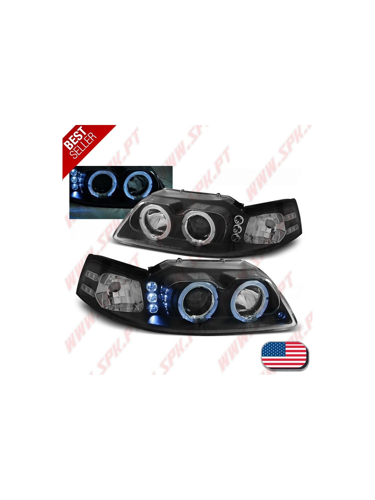 Faróis Angel Eyes / Black - Ford Mustang (1998-2004)