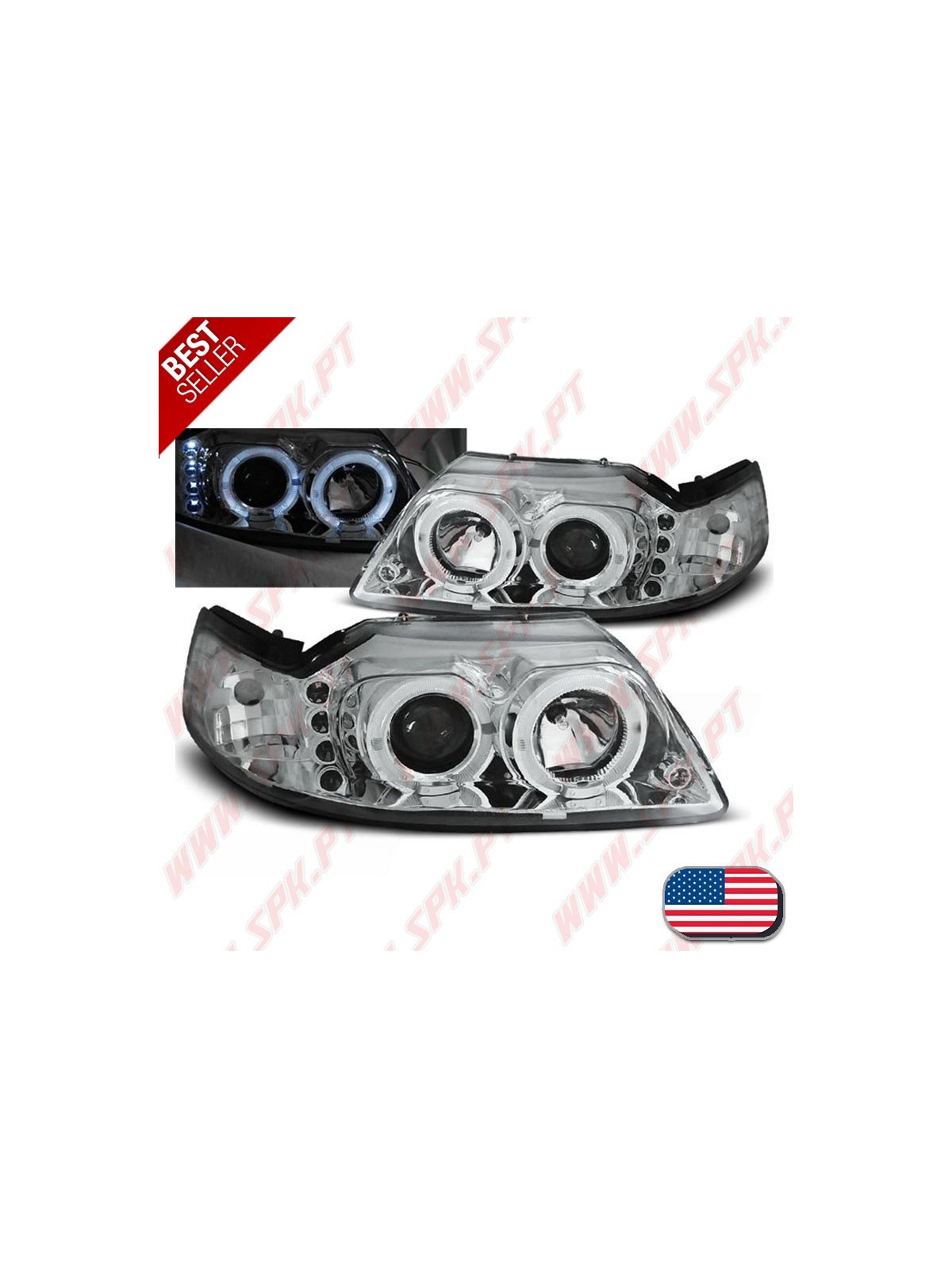 Faróis Angel Eyes / Chrome - Ford Mustang (1998-2004)