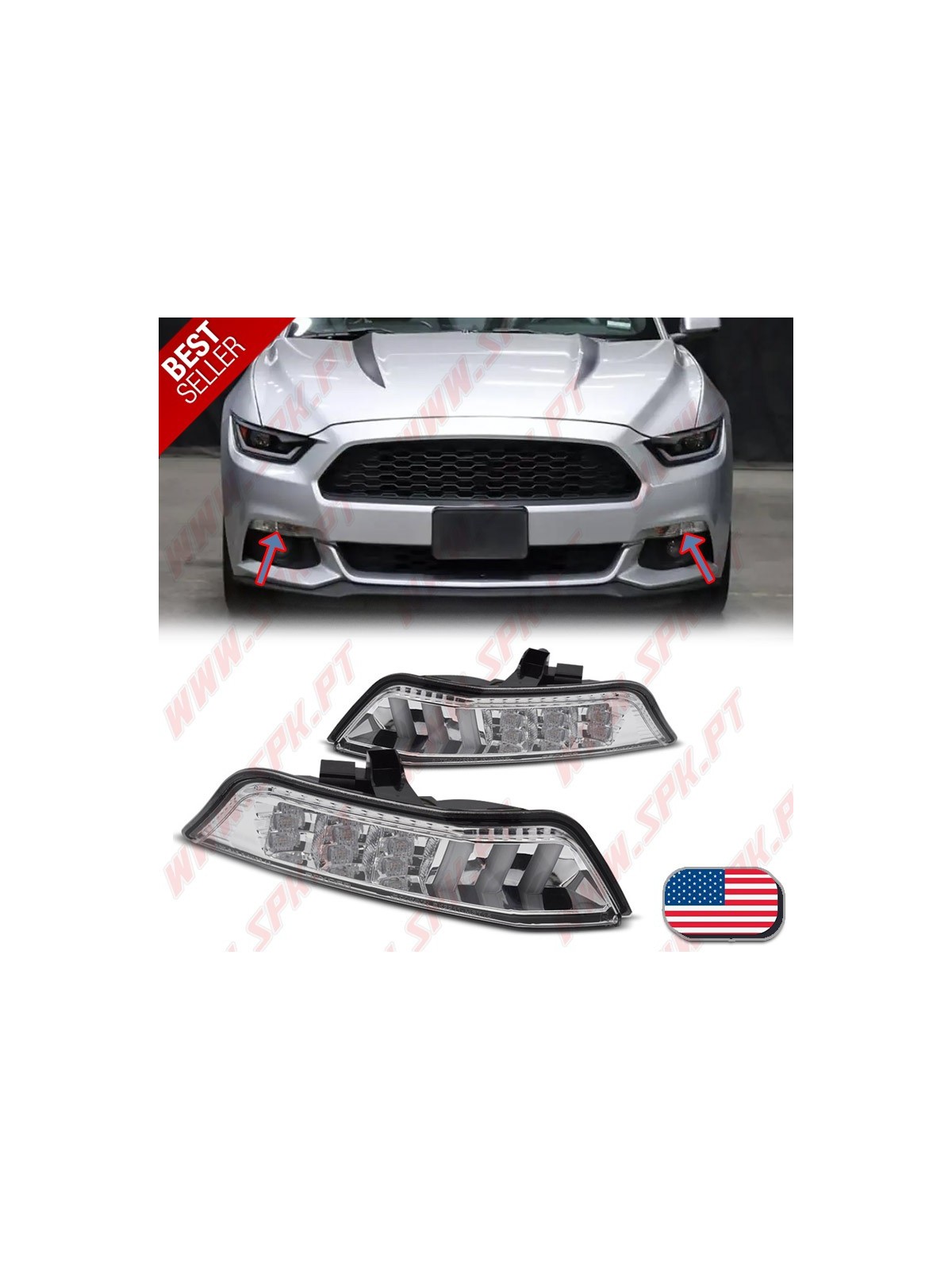 Faróis Presença + Piscas Frontais LED Chrome - Ford Mustang (2015-2017)