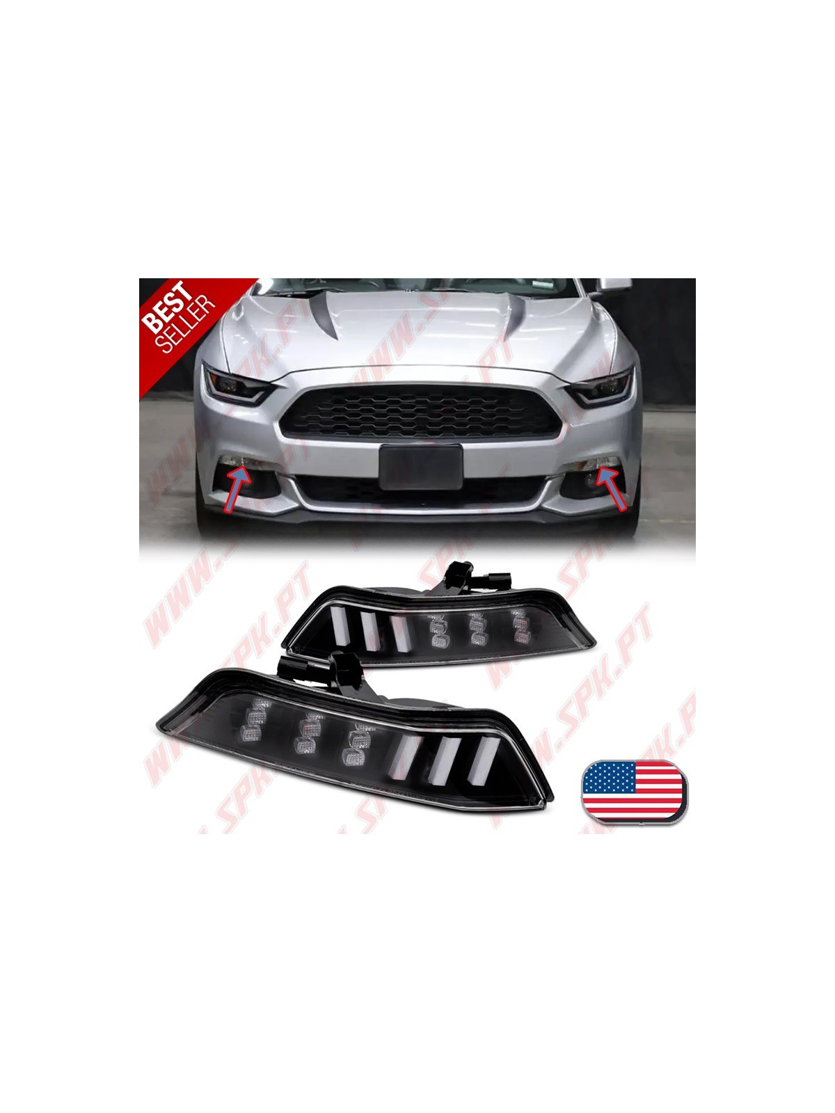 Faróis Presença + Piscas Frontais LED Black - Ford Mustang (2015-2017)