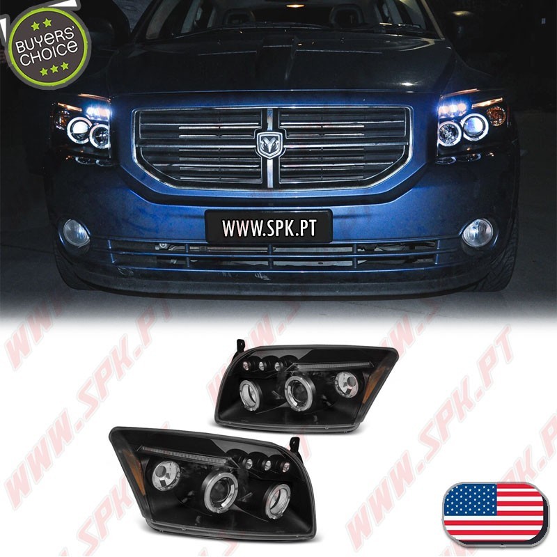 Faróis Angel Eyes LED / Black - Dodge Caliber (2006-2012)