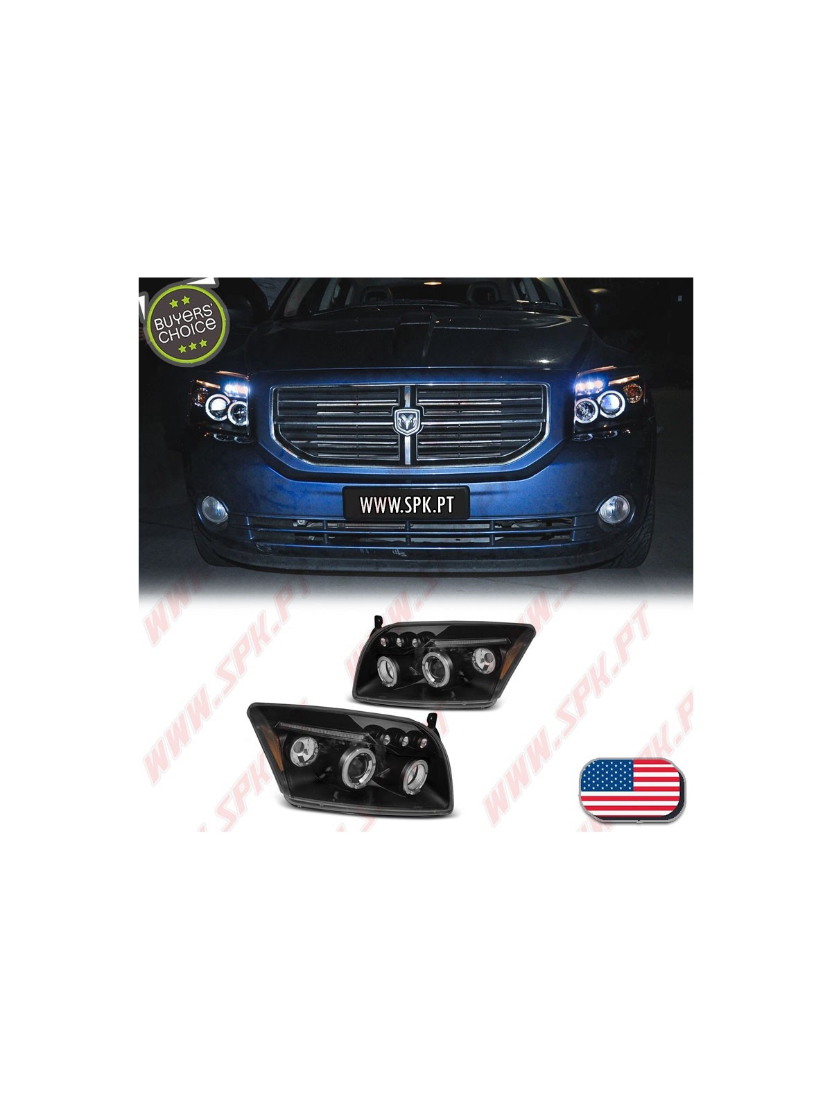 Faróis Angel Eyes LED / Black - Dodge Caliber (2006-2012)