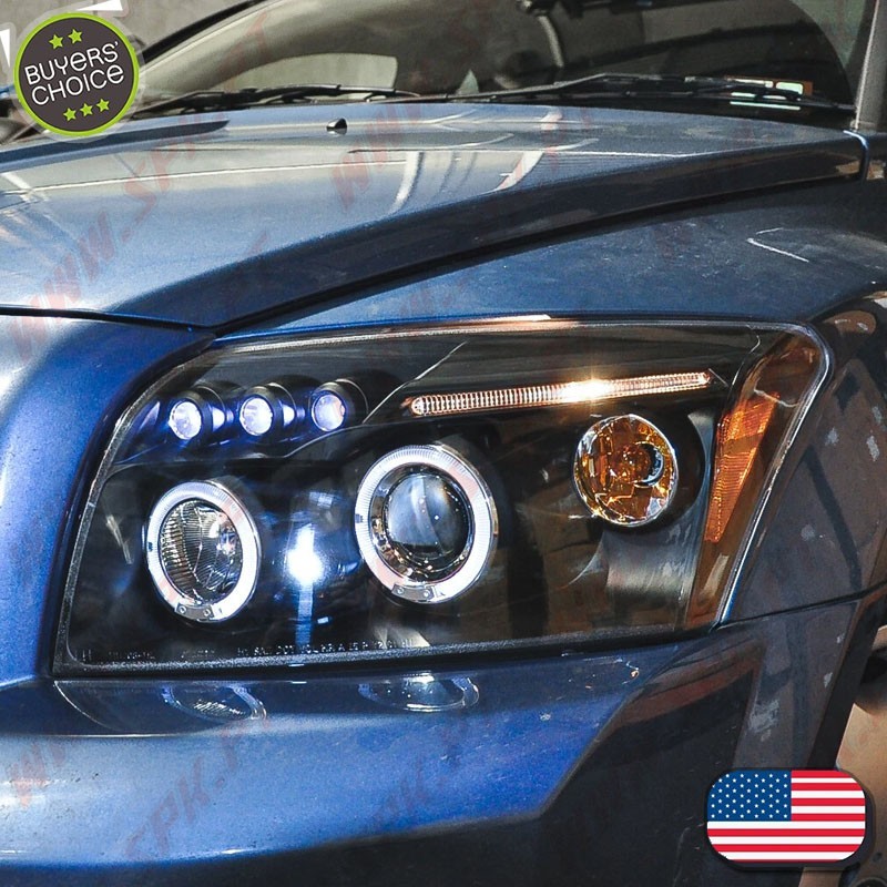 Faróis Angel Eyes LED / Black - Dodge Caliber (2006-2012)
