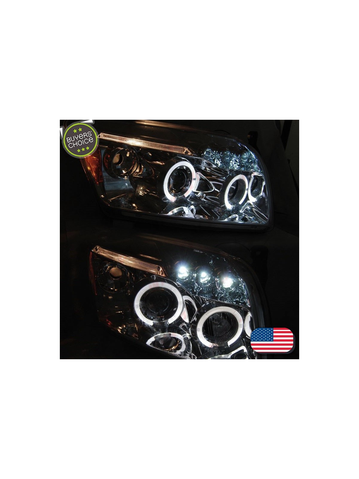 Faróis Angel Eyes LED / Chrome - Dodge Caliber (2006-2012)