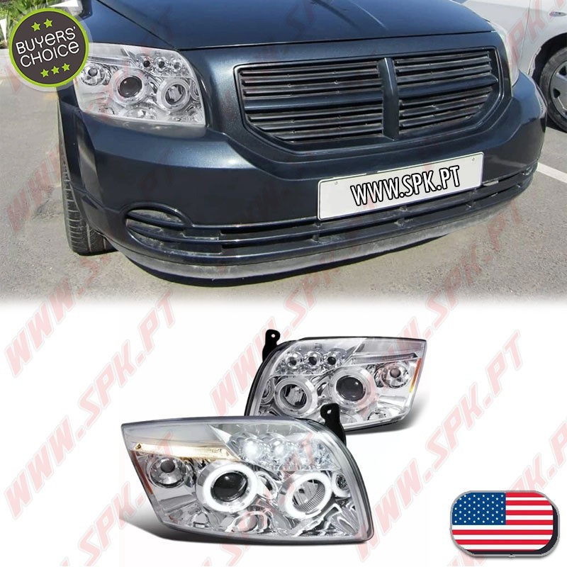 Faróis Angel Eyes LED / Chrome - Dodge Caliber (2006-2012)
