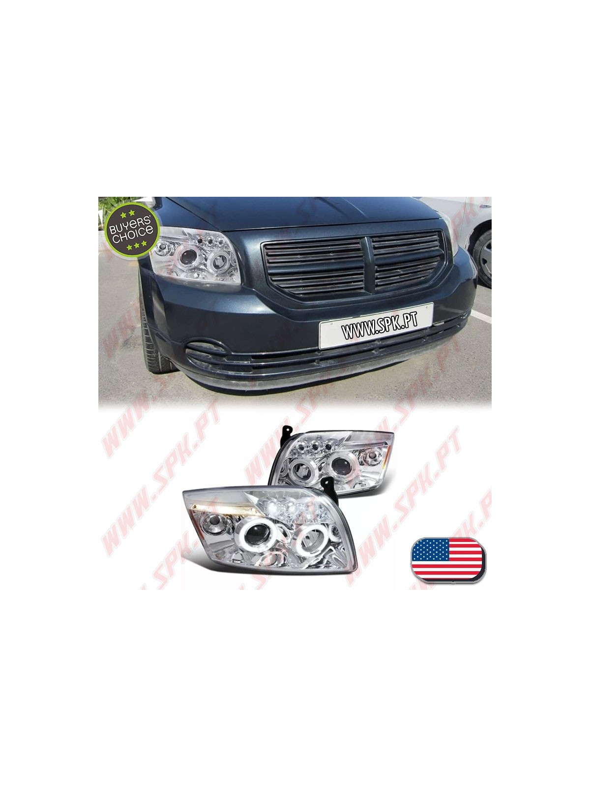 Faróis Angel Eyes LED / Chrome - Dodge Caliber (2006-2012)