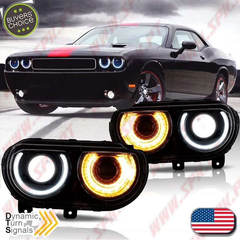 Faróis Dynamic DRL LED / Black - Dodge Challenger (2008-2014)