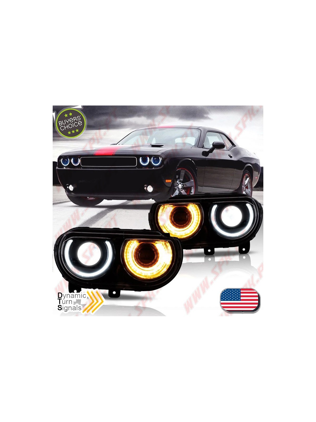 Faróis Dynamic DRL LED / Black - Dodge Challenger (2008-2014)