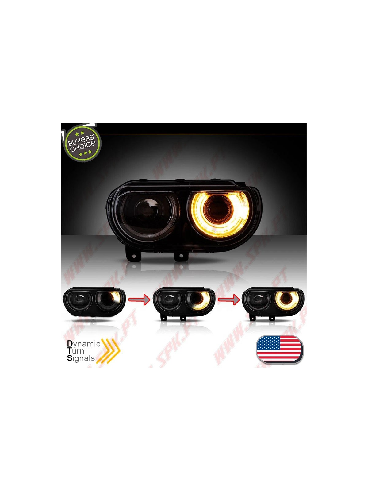 Faróis Dynamic DRL LED / Black - Dodge Challenger (2008-2014)