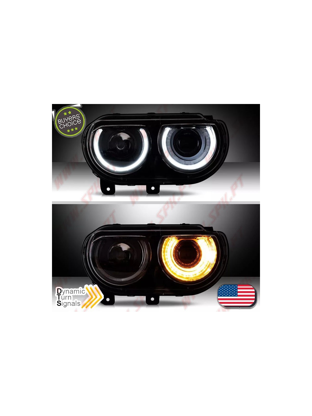 Faróis Dynamic DRL LED / Black - Dodge Challenger (2008-2014)