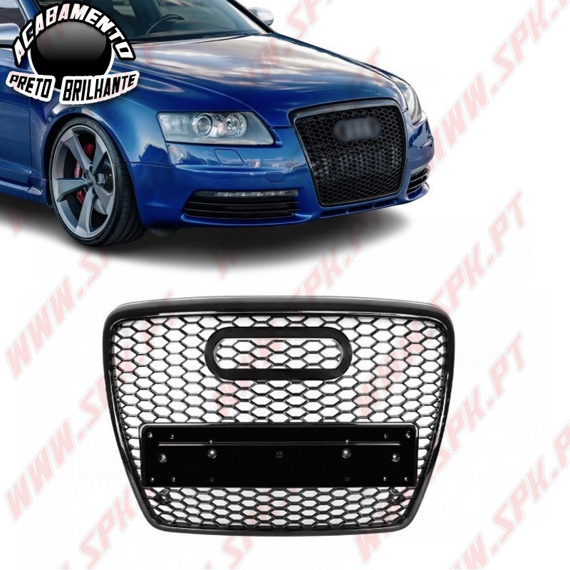 Grelha Frontal Look RS Black Gloss - Audi A6 C6 (2004-2011)