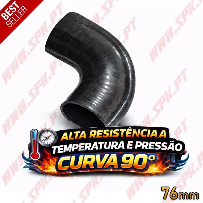Tubo de Silicone 76mm Curva 90º Preto | Alta Performance Black Edition