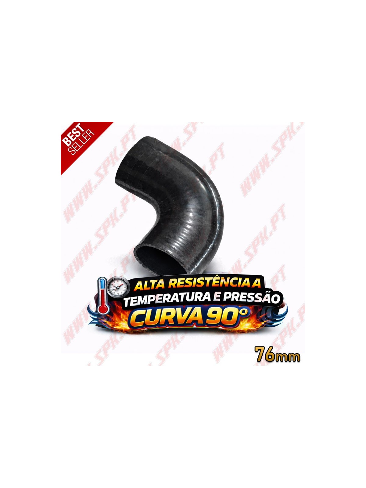 Tubo de Silicone 76mm Curva 90º Preto | Alta Performance Black Edition