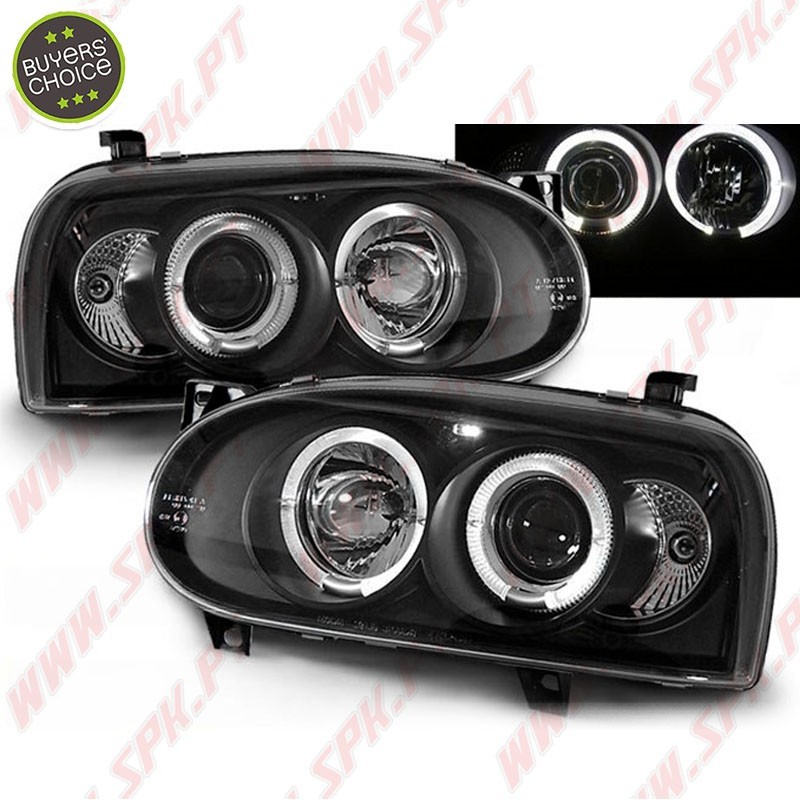 Faróis Angel Eyes LED / Black - VW Golf 3 (1991-1997)