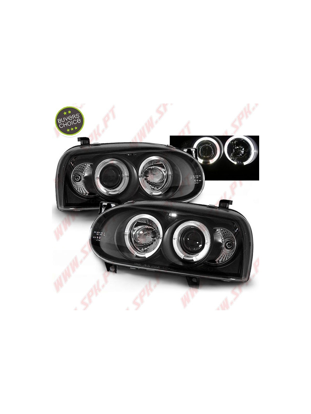 Faróis Angel Eyes LED / Black - VW Golf 3 (1991-1997)