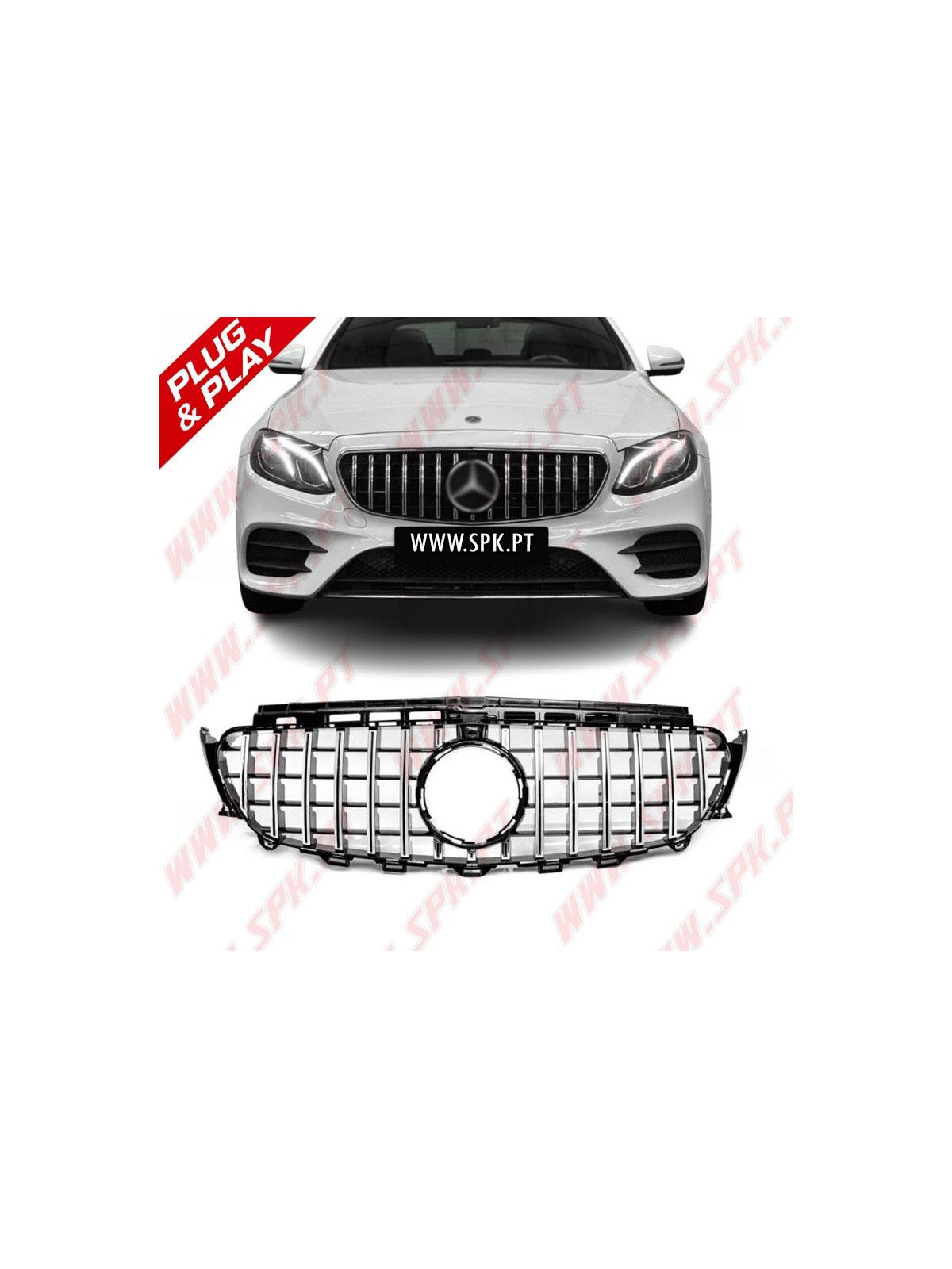 Grelha Frontal Look GTR Black+Chrome - Mercedes W213 / S213 / C238 / A238 (2016-2020)