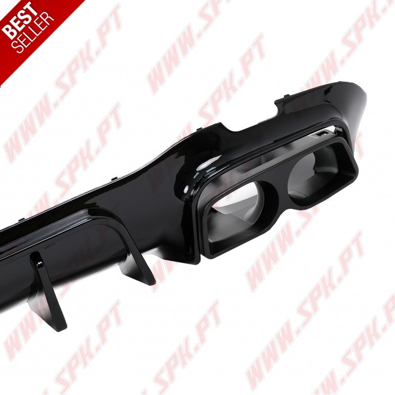 Difusor Traseiro Flash LED + Ponteiras Black Look Brabus - Mercedes W213 Sport Line (2016-2019)