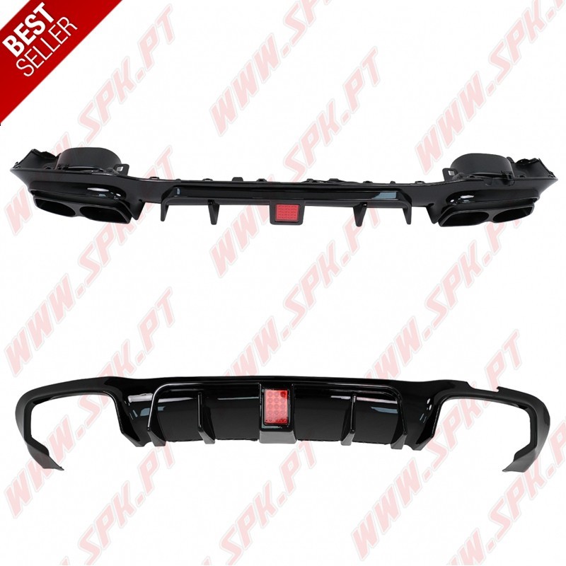 Difusor Traseiro Flash LED + Ponteiras Black Look Brabus - Mercedes W213 Sport Line (2016-2019)