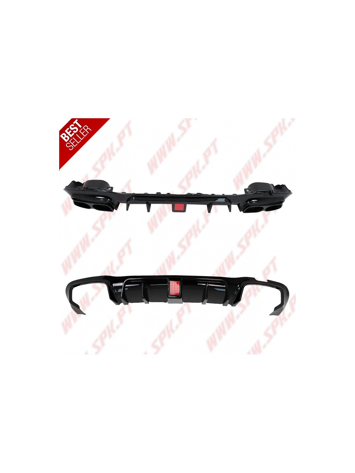 Difusor Traseiro Flash LED + Ponteiras Black Look Brabus - Mercedes W213 Sport Line (2016-2019)