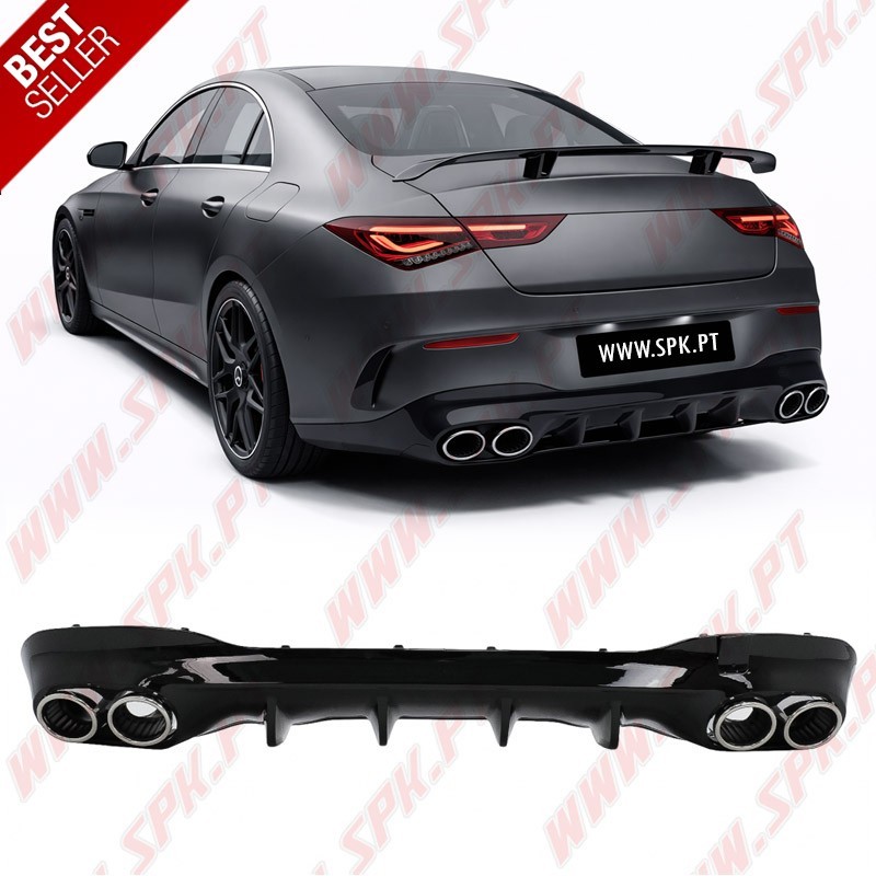 Difusor Traseiro + Ponteiras Look 45s AMG - Mercedes CLA C118 / X118 Sport Line (2019-2025)