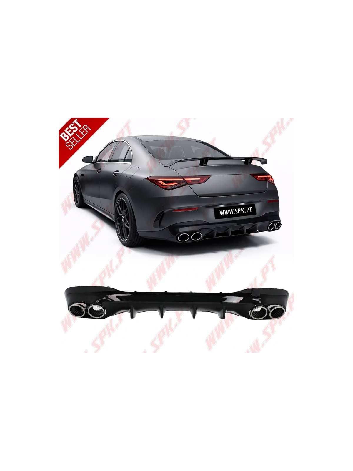 Difusor Traseiro + Ponteiras Look 45s AMG - Mercedes CLA C118 / X118 Sport Line (2019-2025)