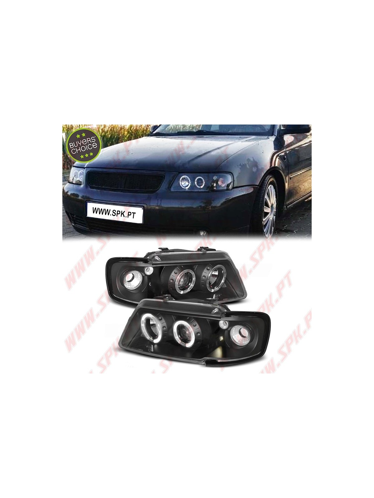 Faróis Angel Eyes Black - Audi A3 8L (1996-2000) Faróis Angel Eyes Black - Audi A3 8L (1996-2000)