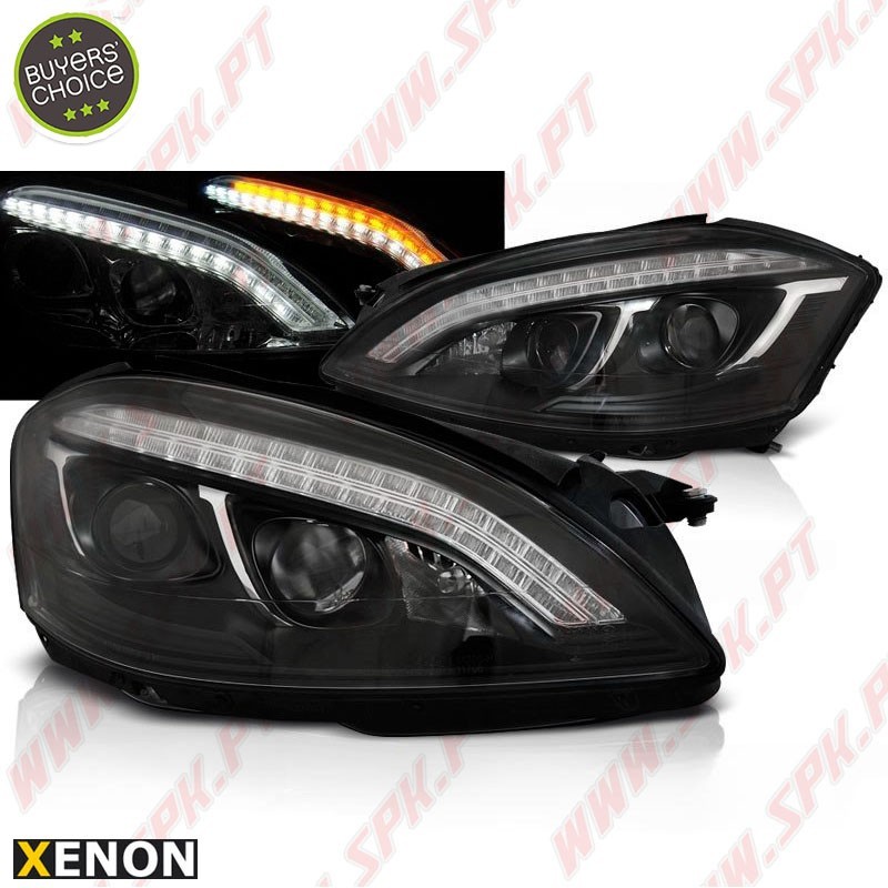 Faróis Xenon DRL LED Black - Mercedes W221 (2005-2009)