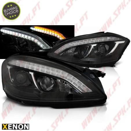 Faróis Xenon DRL LED Black - Mercedes W221 (2005-2009)