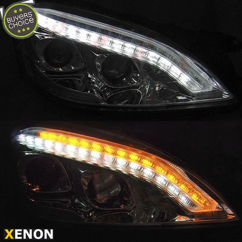 Faróis Xenon DRL LED Chrome - Mercedes W221 (2005-2009)