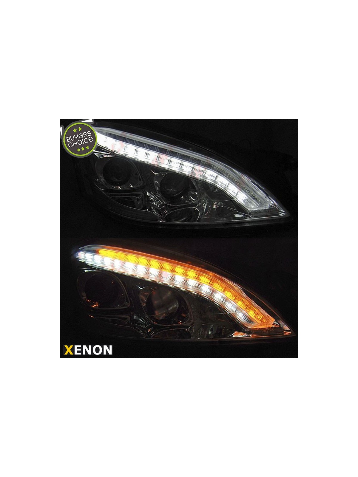 Faróis Xenon DRL LED Chrome - Mercedes W221 (2005-2009)