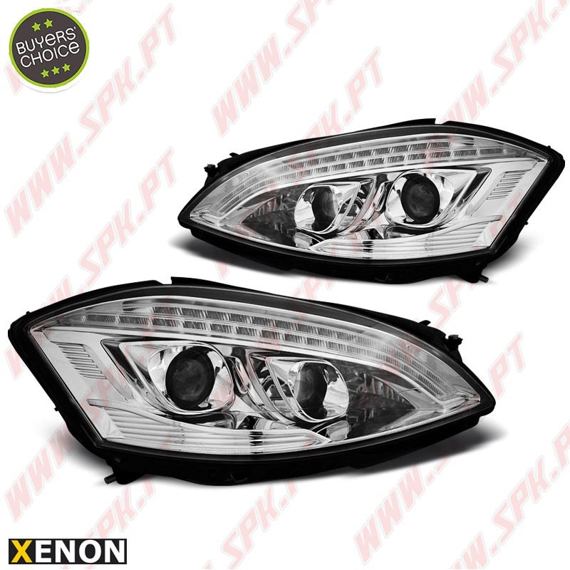 Faróis Xenon DRL LED Chrome - Mercedes W221 (2005-2009)