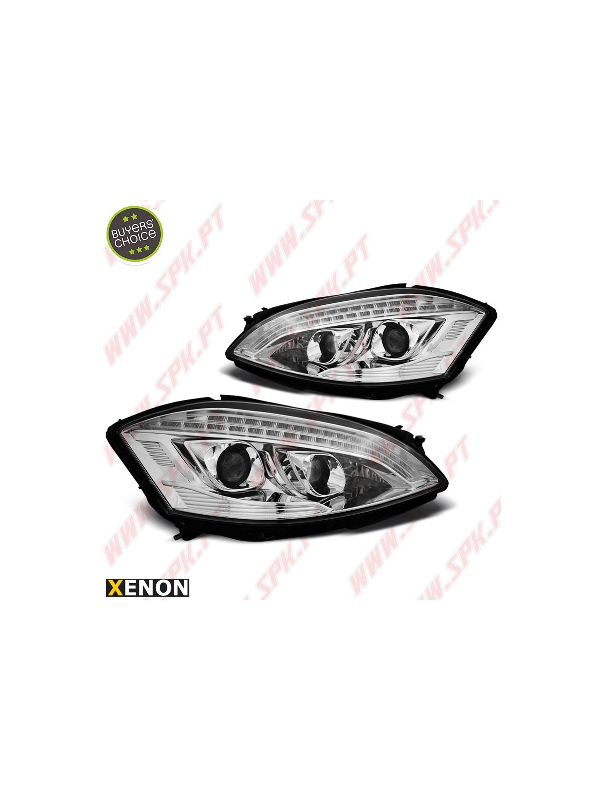 Faróis Xenon DRL LED Chrome - Mercedes W221 (2005-2009)