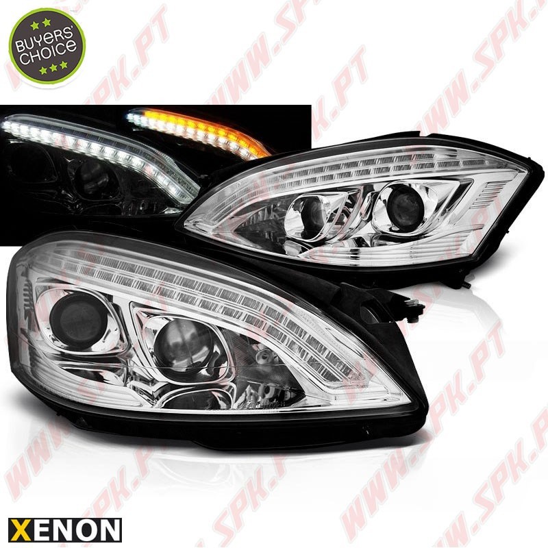 Faróis Xenon DRL LED Chrome - Mercedes W221 (2005-2009)